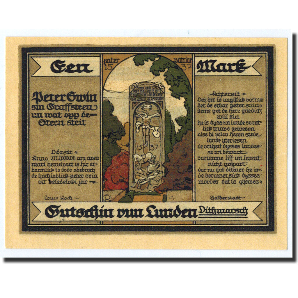 Billet, Allemagne, Lunden, 100 Pfennig, Monument, 1921, 1921-05-19, NEUF