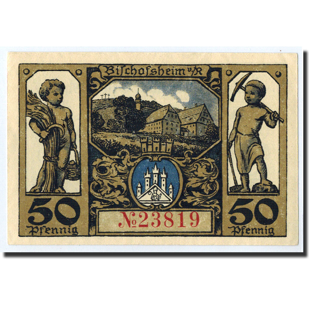 Billet, Allemagne, Bischofsheim v. Rhon Stadt, 50 Pfennig, personnage, O.D