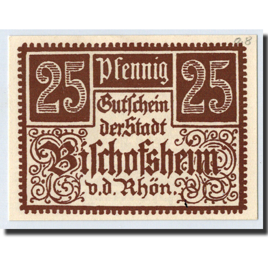 Biljet, Duitsland, Bischofsheim v. Rhon Stadt, 25 Pfennig, château, O.D