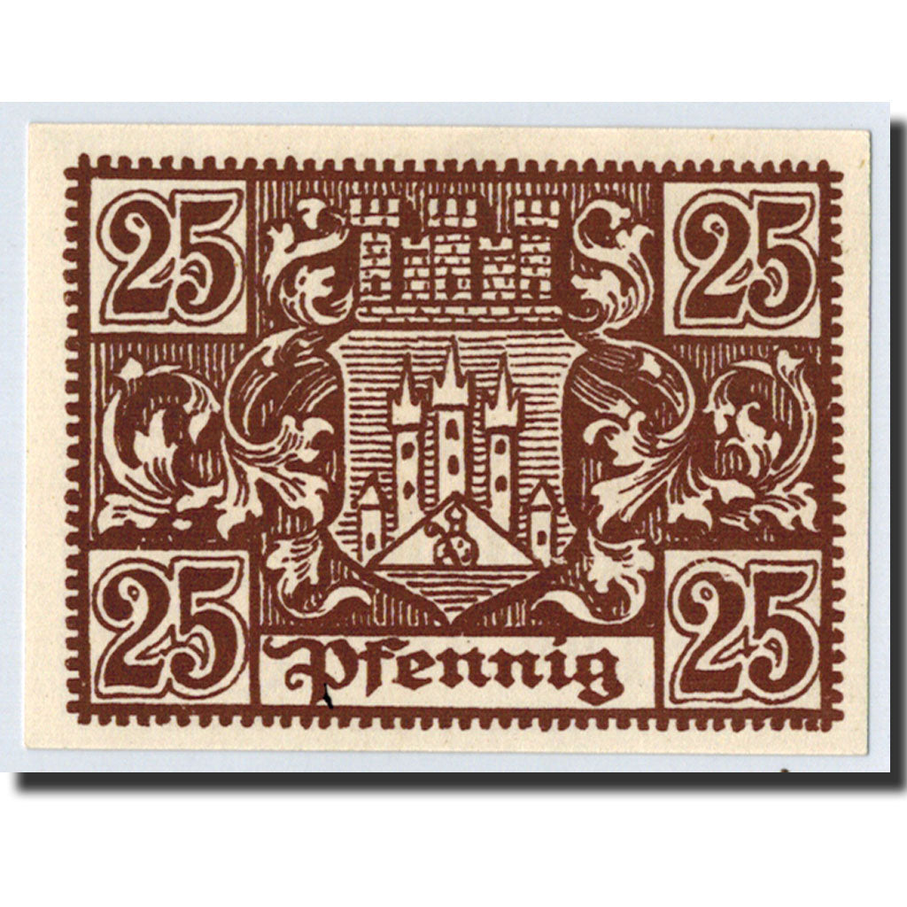 Biljet, Duitsland, Bischofsheim v. Rhon Stadt, 25 Pfennig, château, O.D