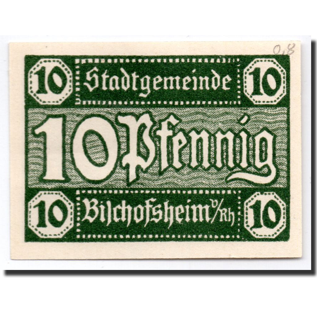 Billet, Allemagne, Bischofsheim v. Rhon Stadt, 10 Pfennig, château, O.D