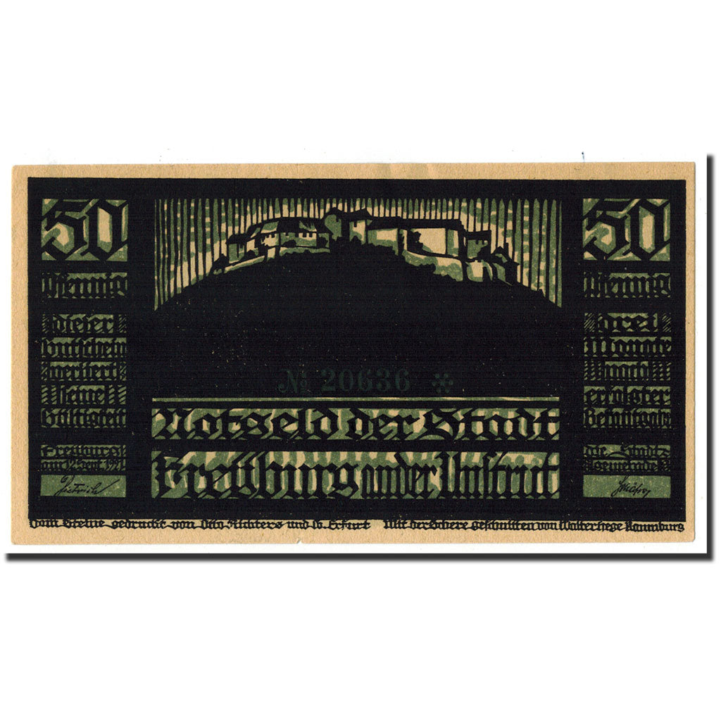 Billet, Allemagne, Freyburg a. Unstrut Stadt, 50 Pfennig, personnage, 1921