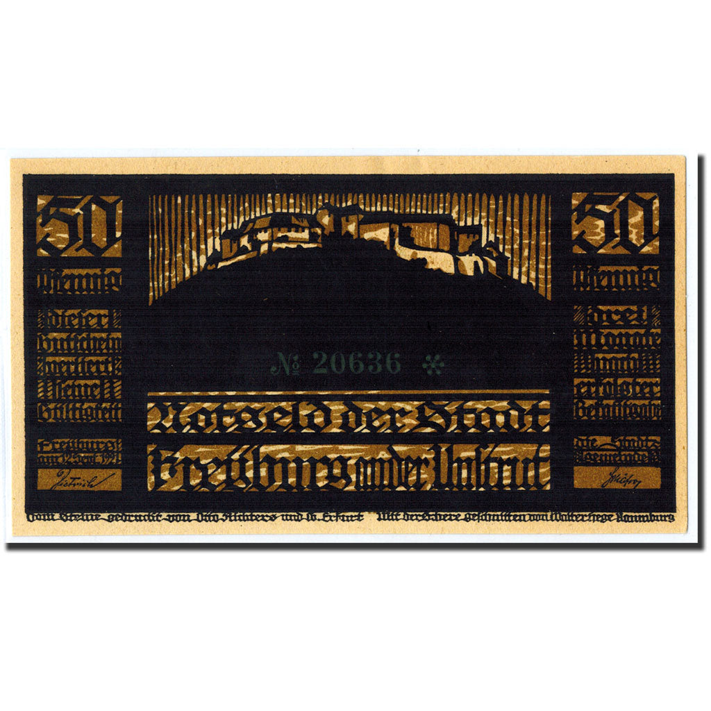 Billet, Allemagne, Freyburg a. Unstrut Stadt, 50 Pfennig, personnage 1, 1921