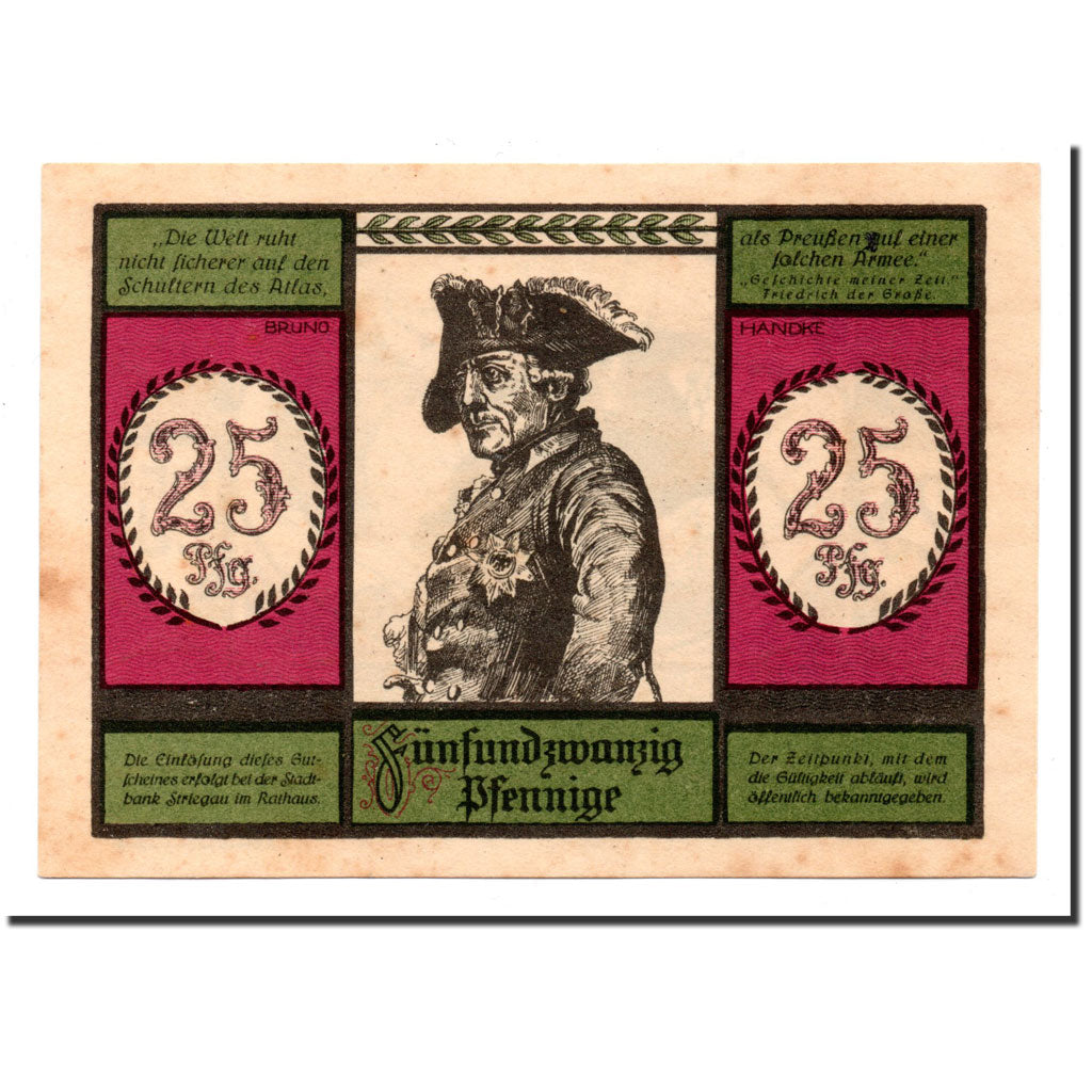 Billet, Allemagne, Striegau, 25 Pfennig, portrait, 1921, Undated, SPL