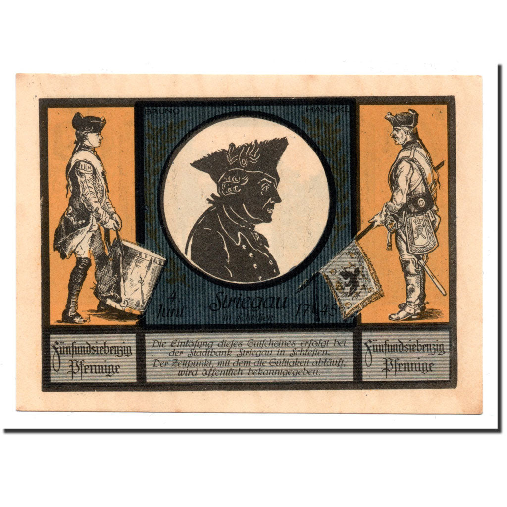 Billet, Allemagne, Striegau, 75 Pfennig, portrait, 1921, Undated, SPL