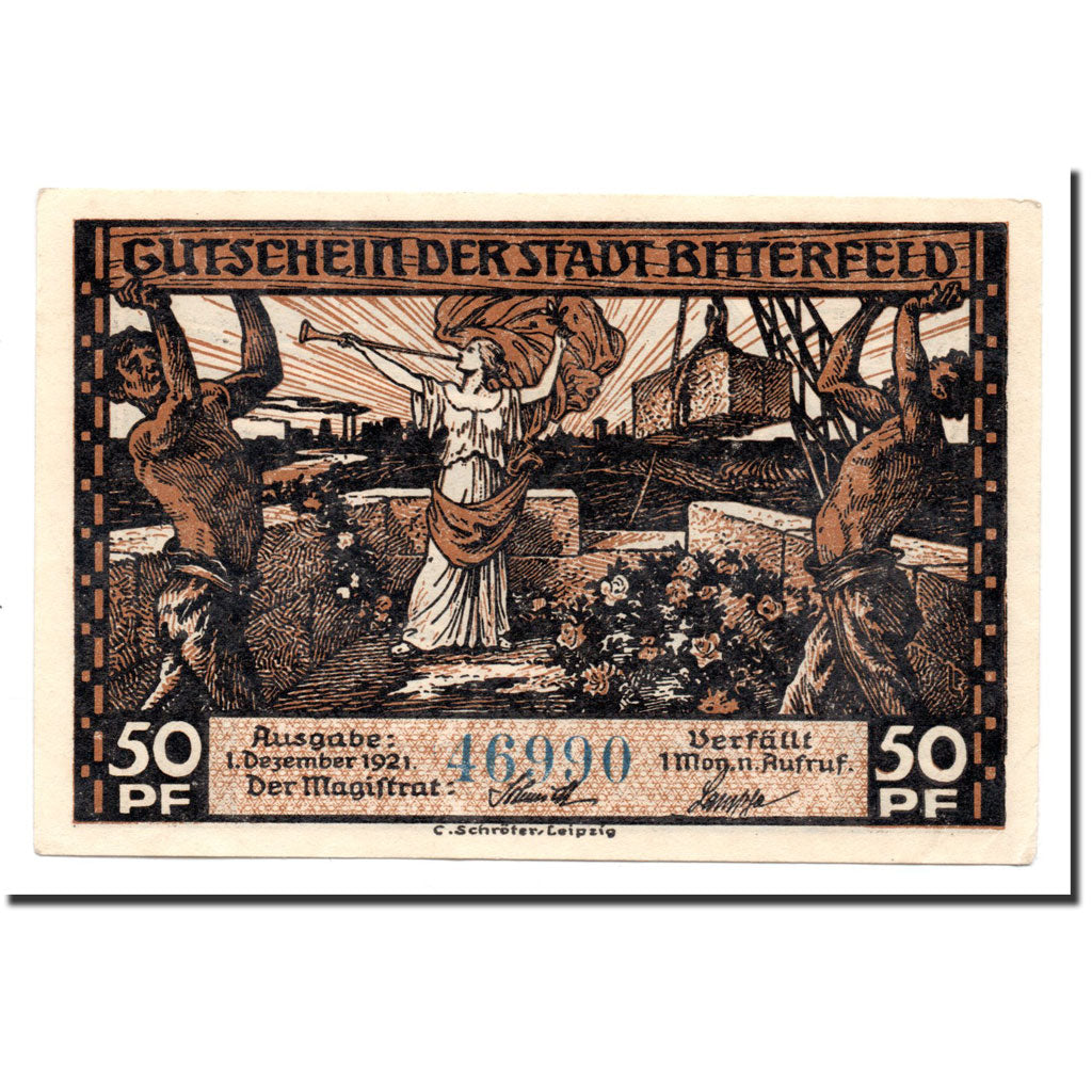 Biljet, Duitsland, Bitterfeld Stadt, 50 Pfennig, Usine 1, 1921, 1921-12-01