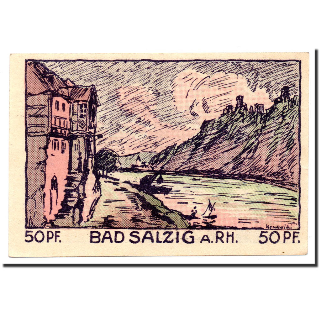 Billet, Allemagne, Salzig, 50 Pfennig, paysage, 1921, 1921-04-25, NEUF