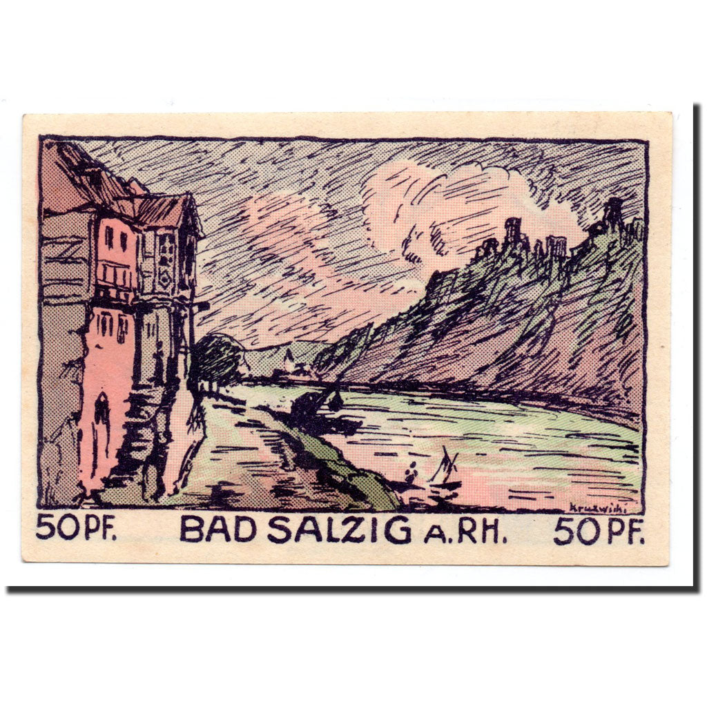Biljet, Duitsland, Salzig, 50 Pfennig, paysage 1, 1921, 1921-04-25, NIEUW