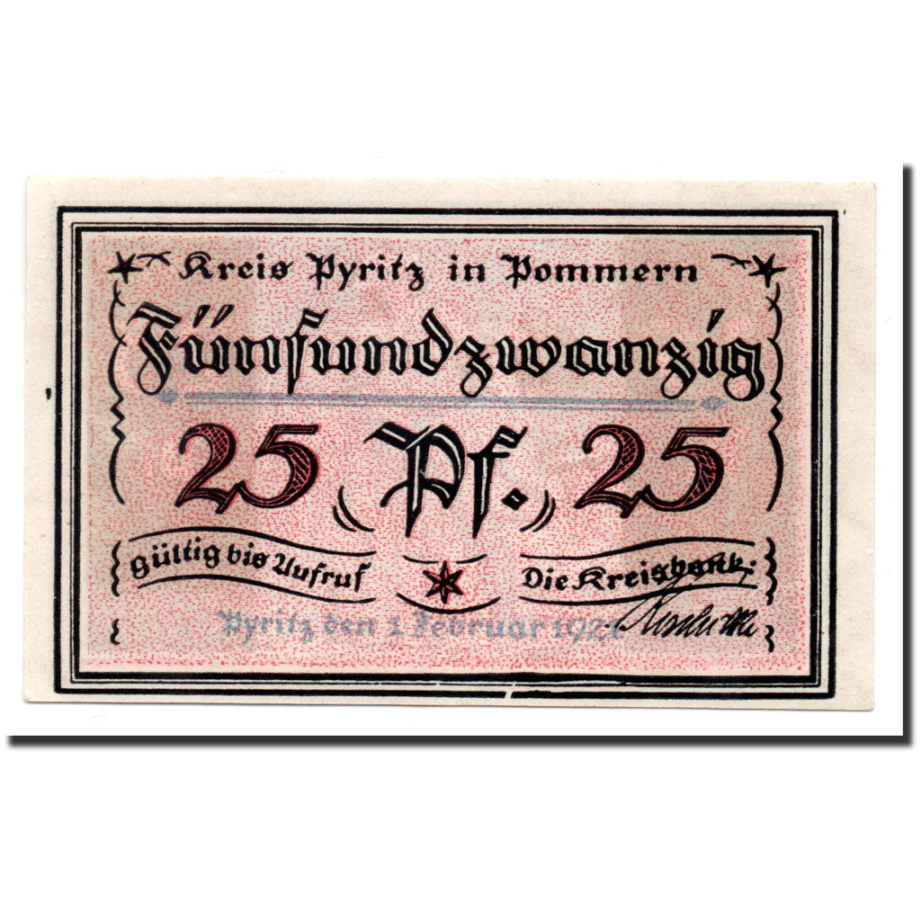 Biljet, Duitsland, Pyritz, 25 Pfennig, personnage, 1921, 1921-02-01, NIEUW