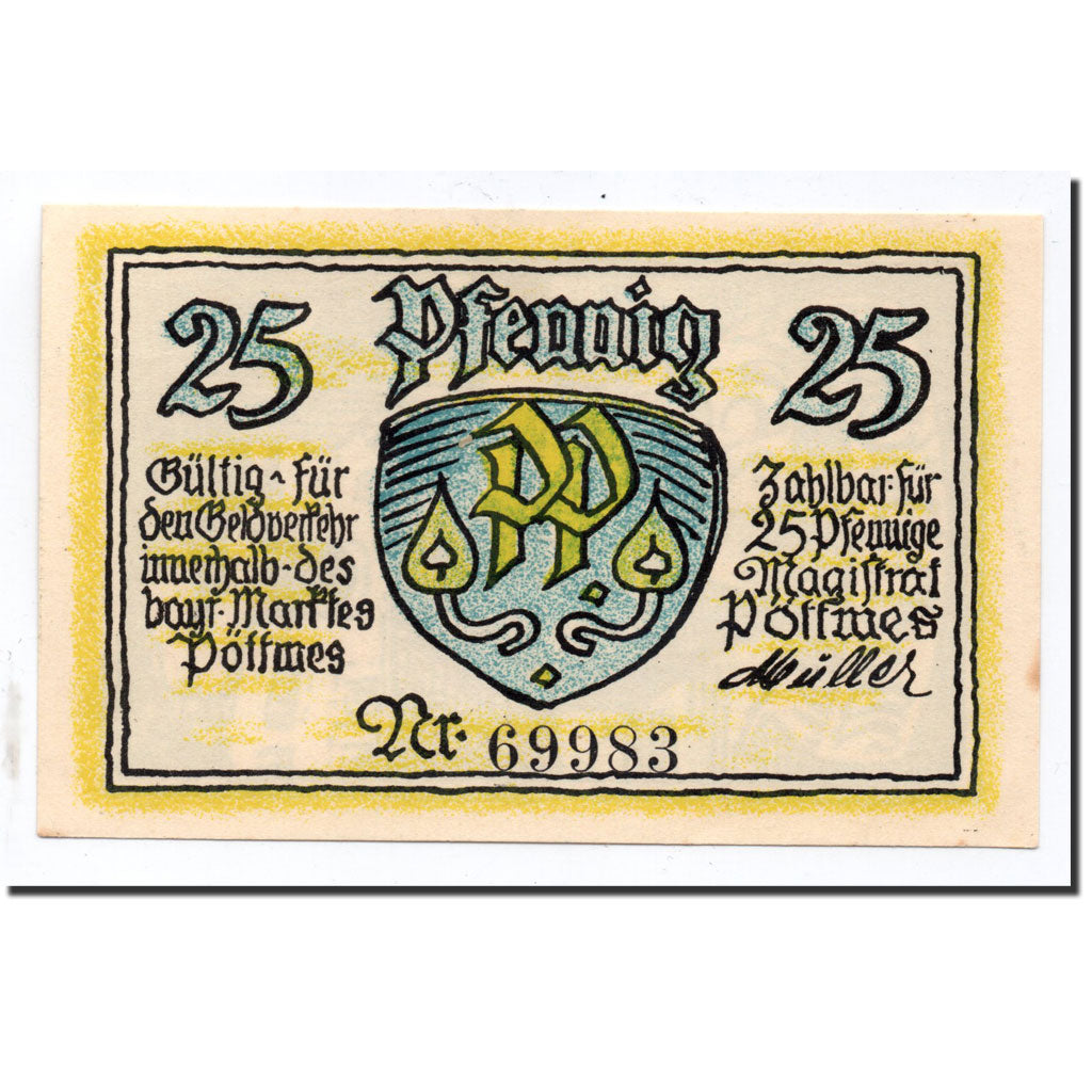 Billet, Allemagne, Pöttmes, 25 Pfennig, paysage, O.D, Undated, NEUF