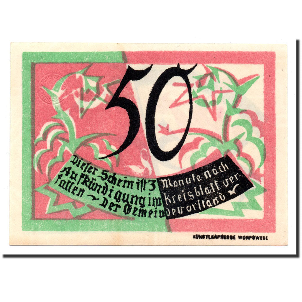 Billet, Allemagne, Worpswede, 50 Pfennig, personnage, O.D, Undated, NEUF