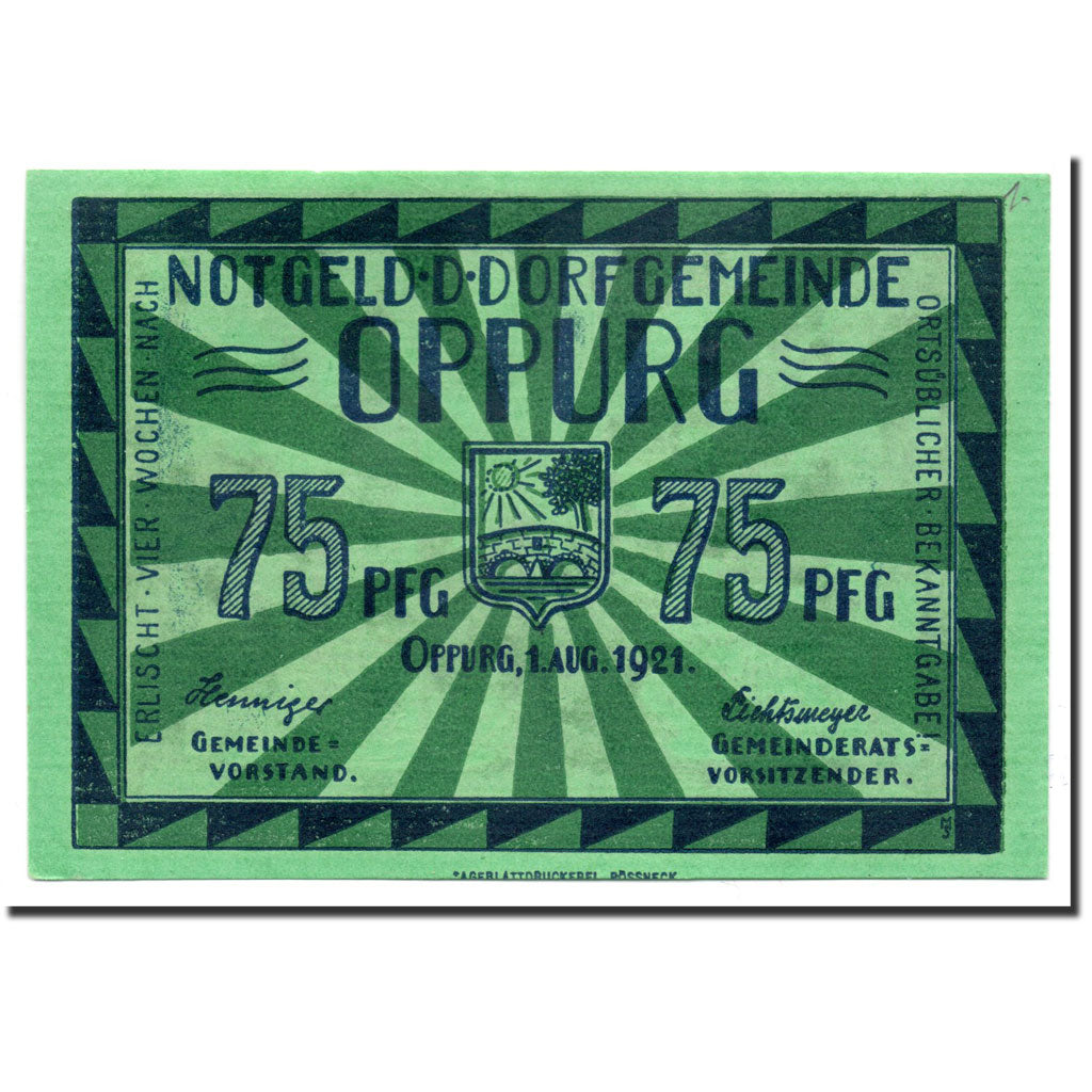 Billet, Allemagne, Oppurg, 75 Pfennig, paysage, 1921, 1921-08-01, SPL