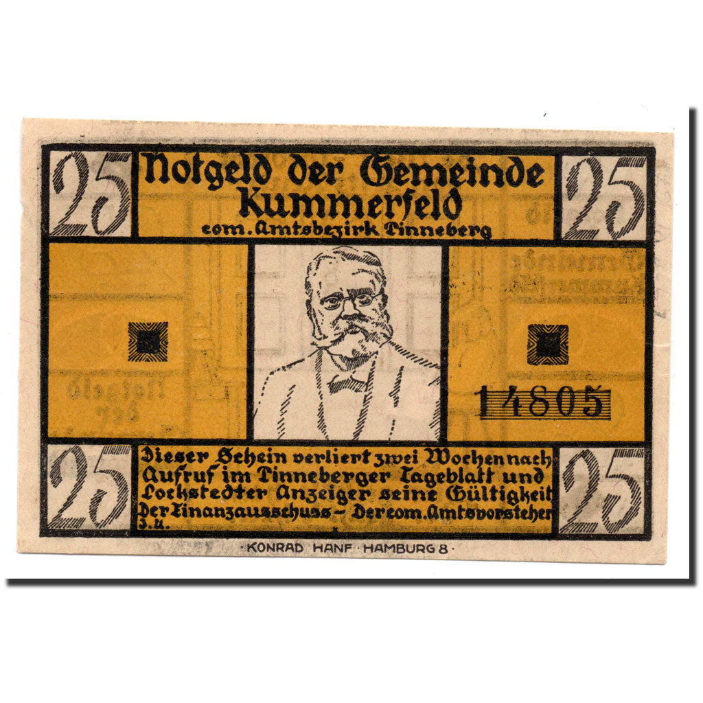 Billet, Allemagne, Kummerfeld, 25 Pfennig, personnage, O.D, Undated, SPL