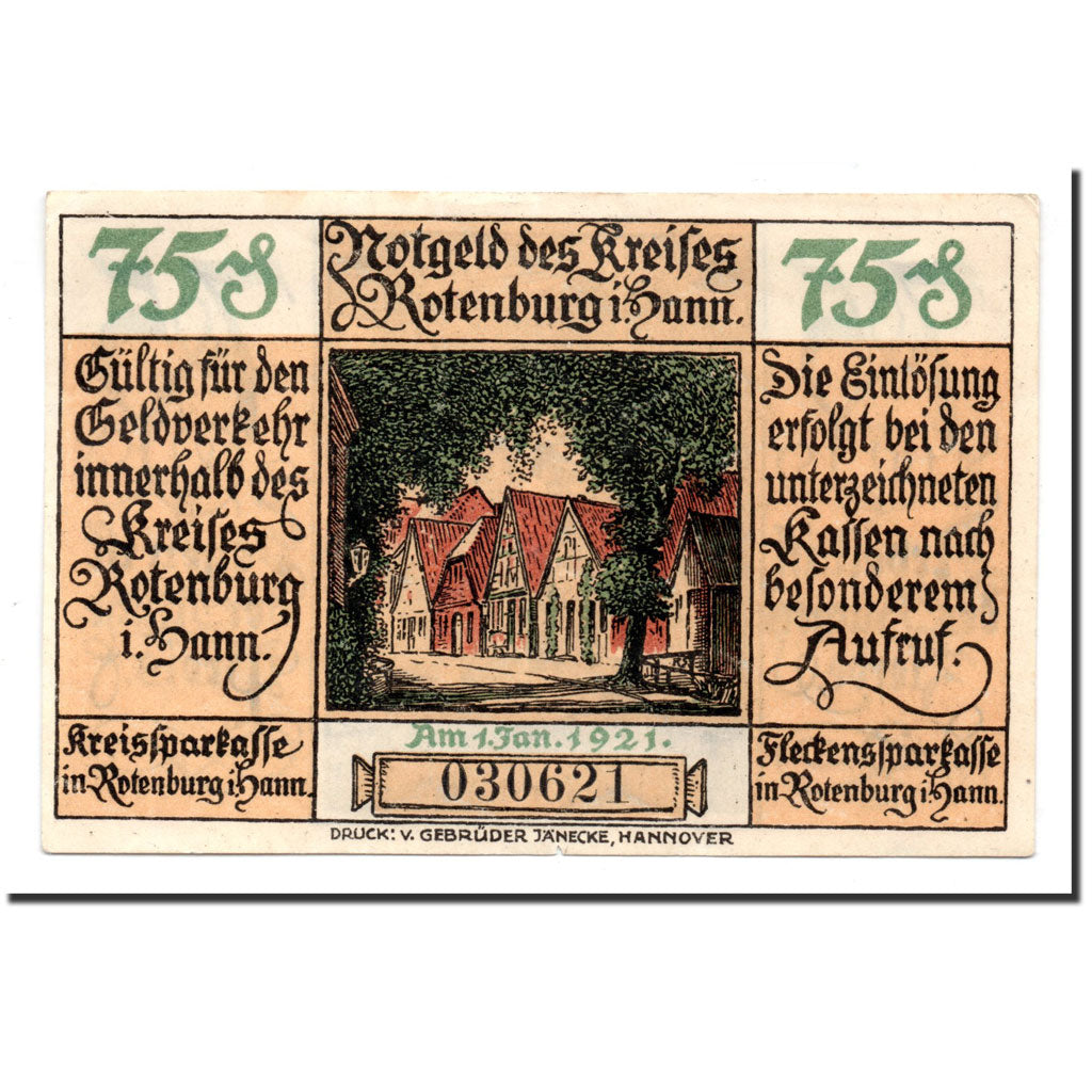 Billet, Allemagne, Rotenburg i Hann, 75 Pfennig, métier, 1921, 1921-01-01, SPL