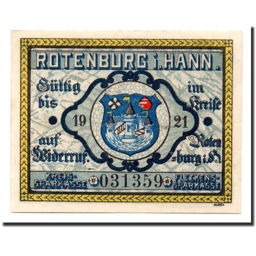 Biljet, Duitsland, Rotenburg i Hann, 25 Pfennig, métier, 1921, Undated, SPL