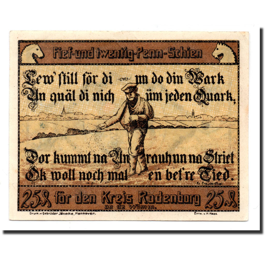 Biljet, Duitsland, Rotenburg i Hann, 25 Pfennig, métier, 1921, Undated, SPL
