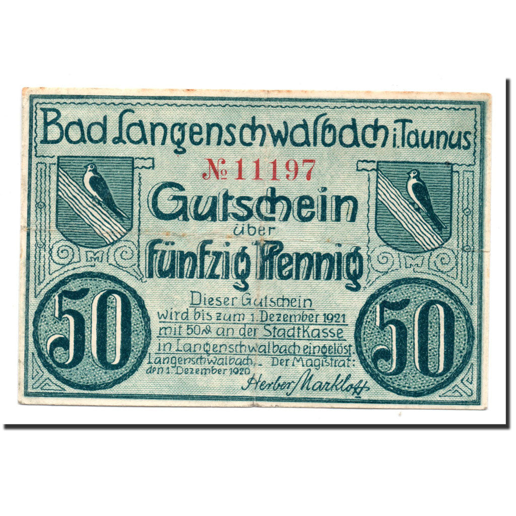 Billet, Allemagne, Langenschwalbach, 50 Pfennig, personnage, 1920, 1920-12-01
