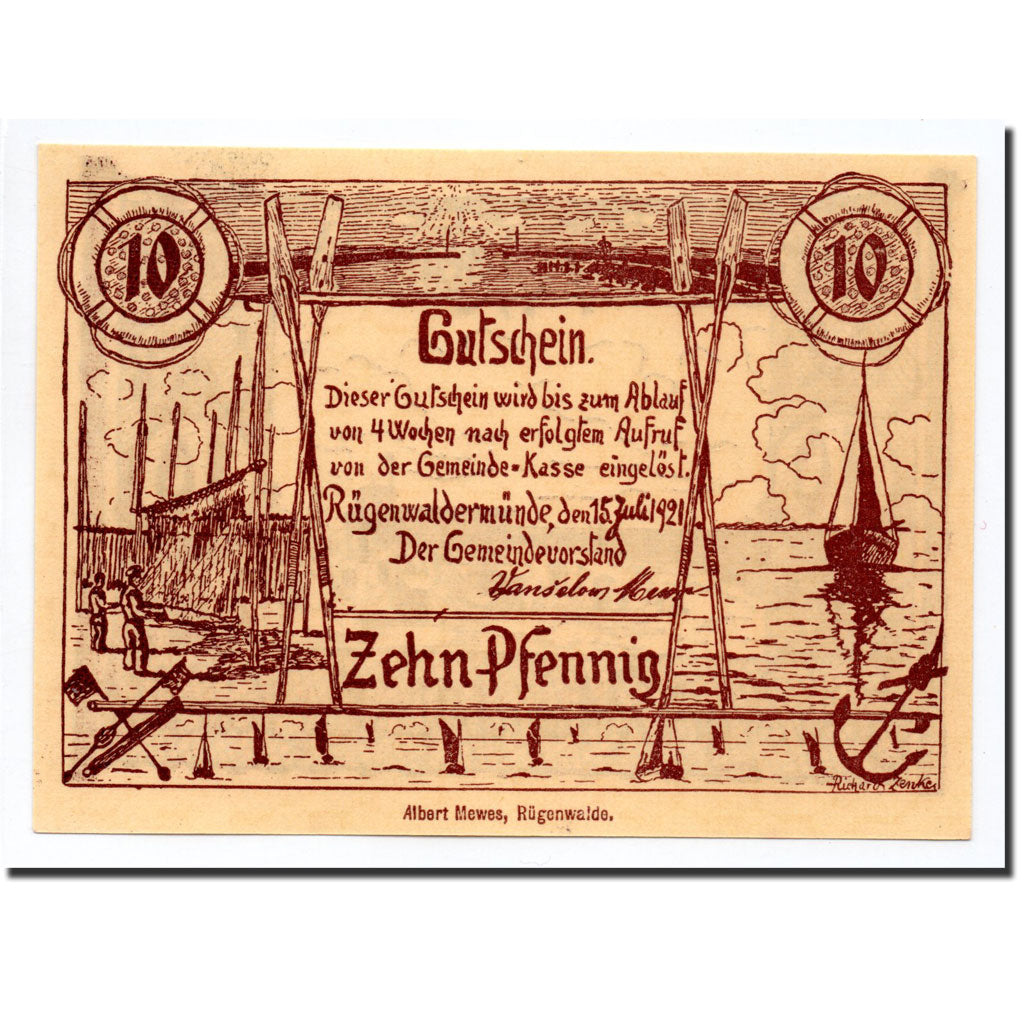 Biljet, Duitsland, Rügenwaldermünde, 10 Pfennig, paysage, 1921, 1921-07-15