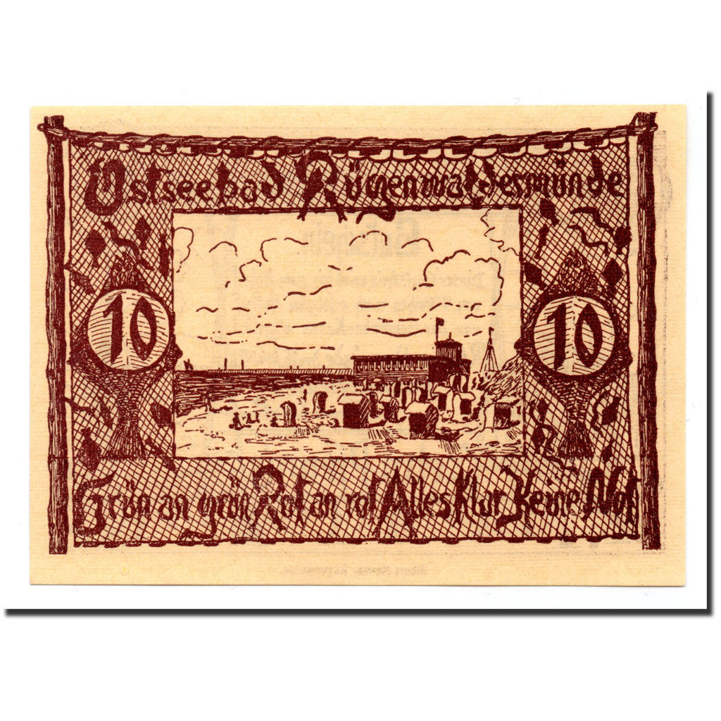 Biljet, Duitsland, Rügenwaldermünde, 10 Pfennig, paysage, 1921, 1921-07-15