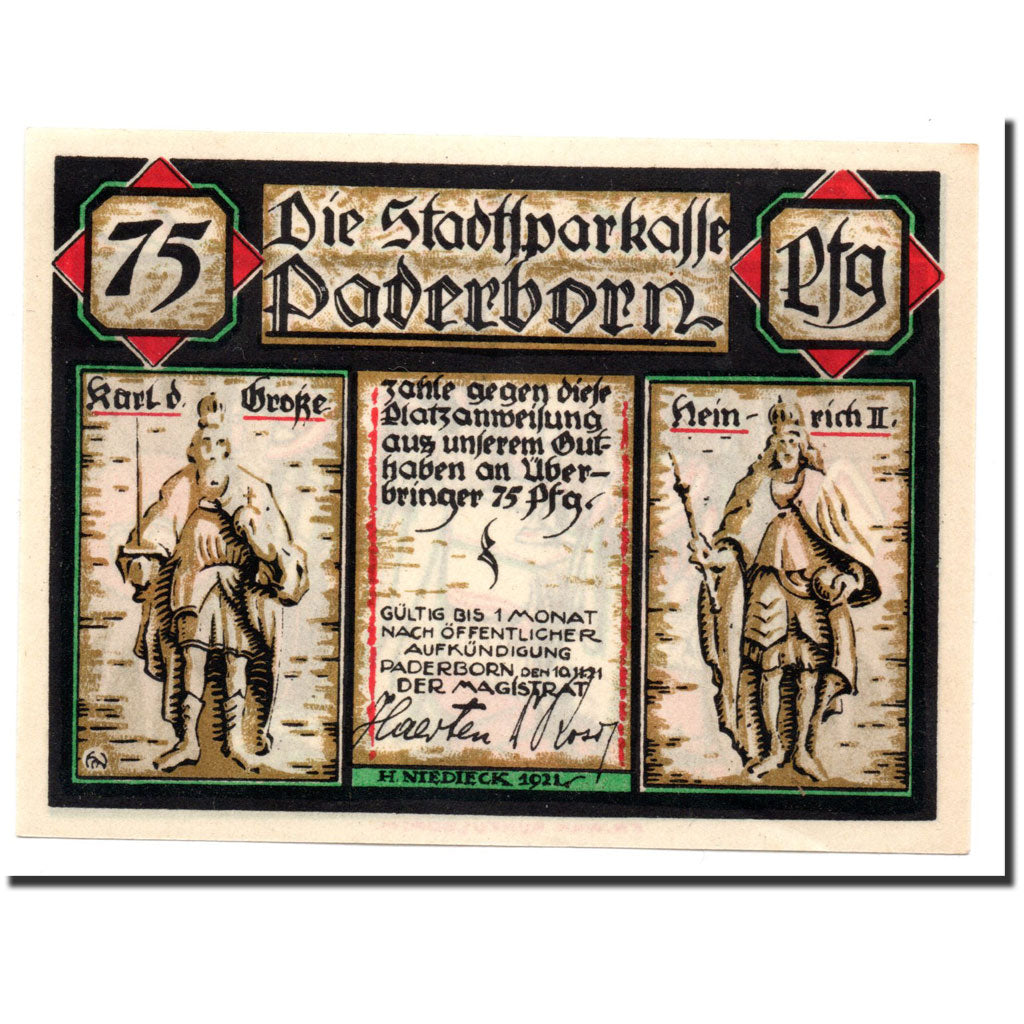Billet, Allemagne, Paderborn, 75 Pfennig, personnage, 1921, 1921-11-10, SPL