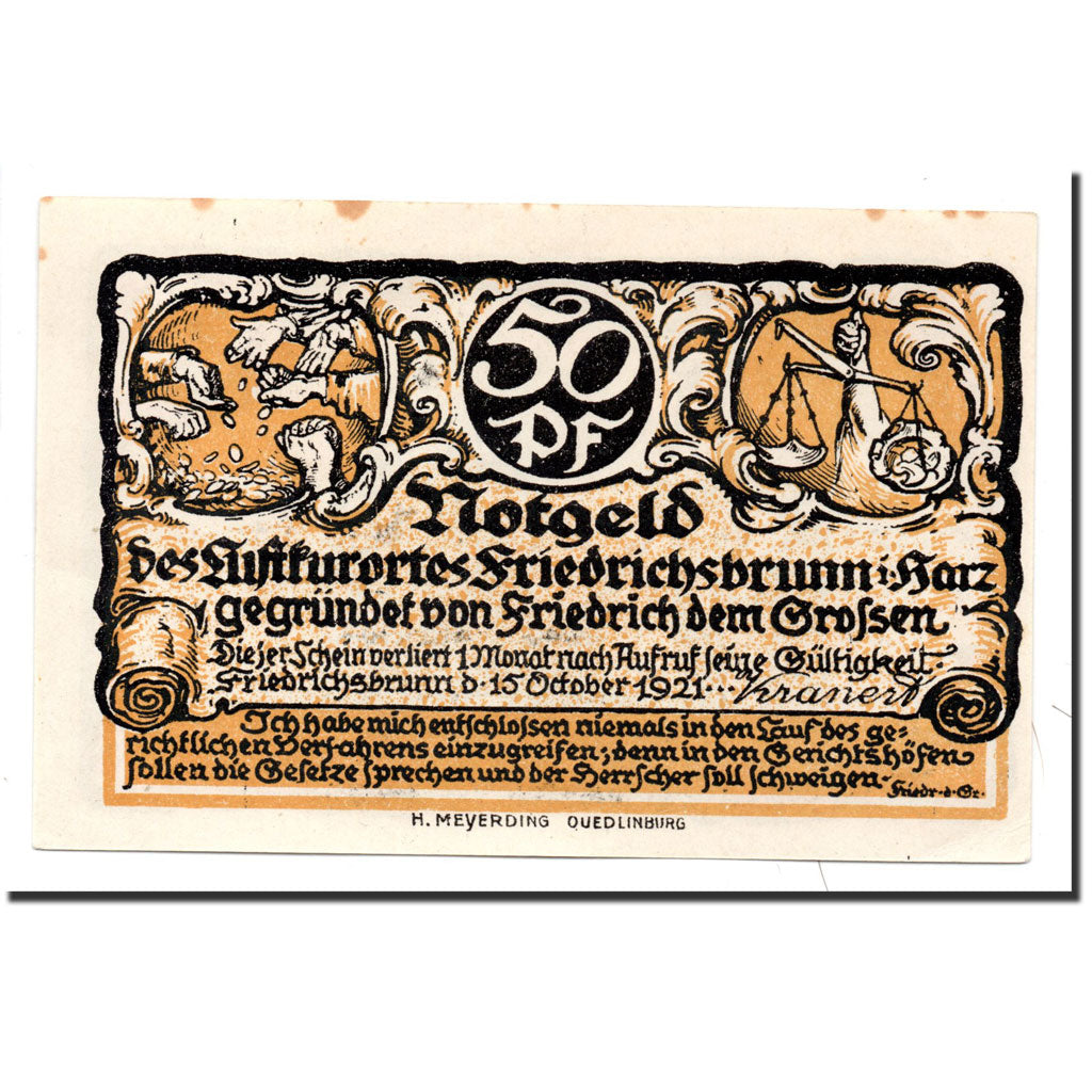 Billet, Allemagne, Friedrichsburnn, 50 Pfennig, agriculteur, 1921, 1921-10-15