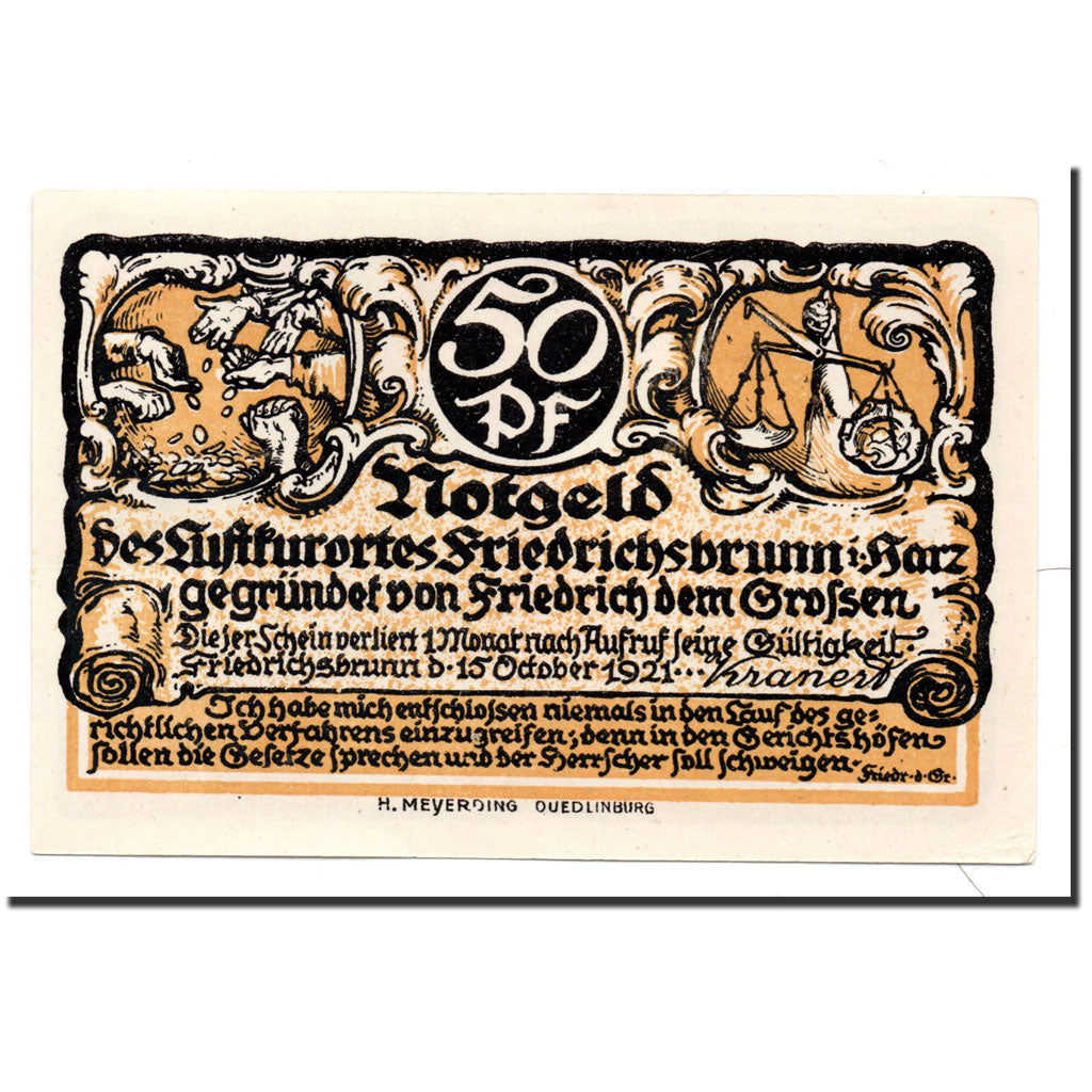 Billet, Allemagne, Friedrichsburnn, 50 Pfennig, personnage 1, 1921, 1921-10-15