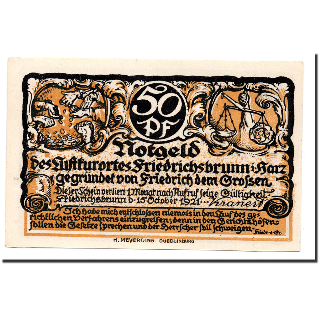 Billet, Allemagne, Friedrichsburnn, 50 Pfennig, personnage 2, 1921, 1921-10-15