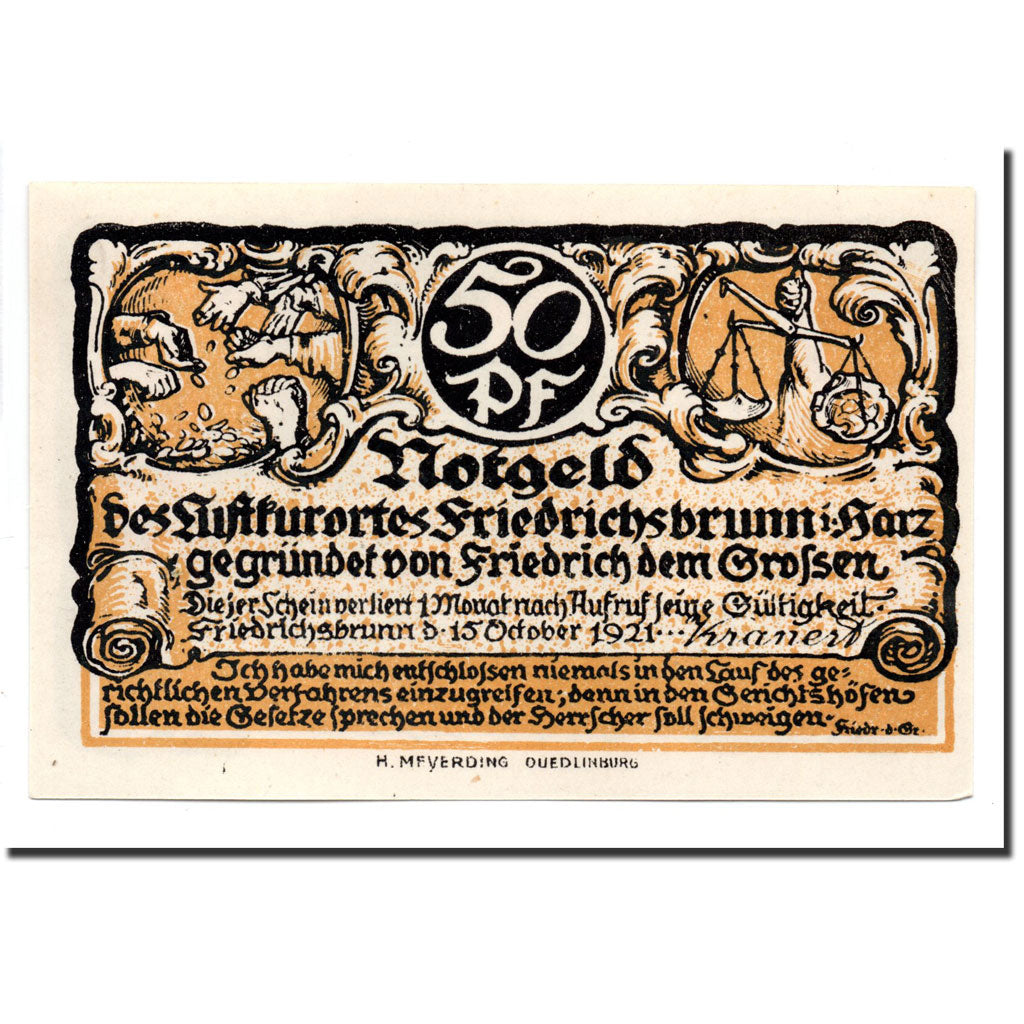 Billet, Allemagne, Friedrichsburnn, 50 Pfennig, personnage 3, 1921, 1921-10-15