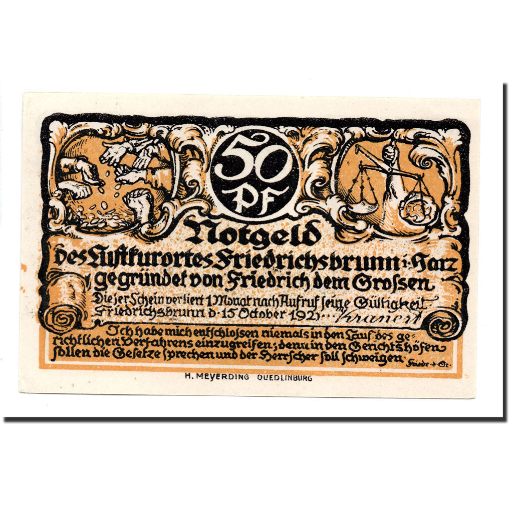 Biljet, Duitsland, Friedrichsburnn, 50 Pfennig, personnage 4, 1921, 1921-10-15