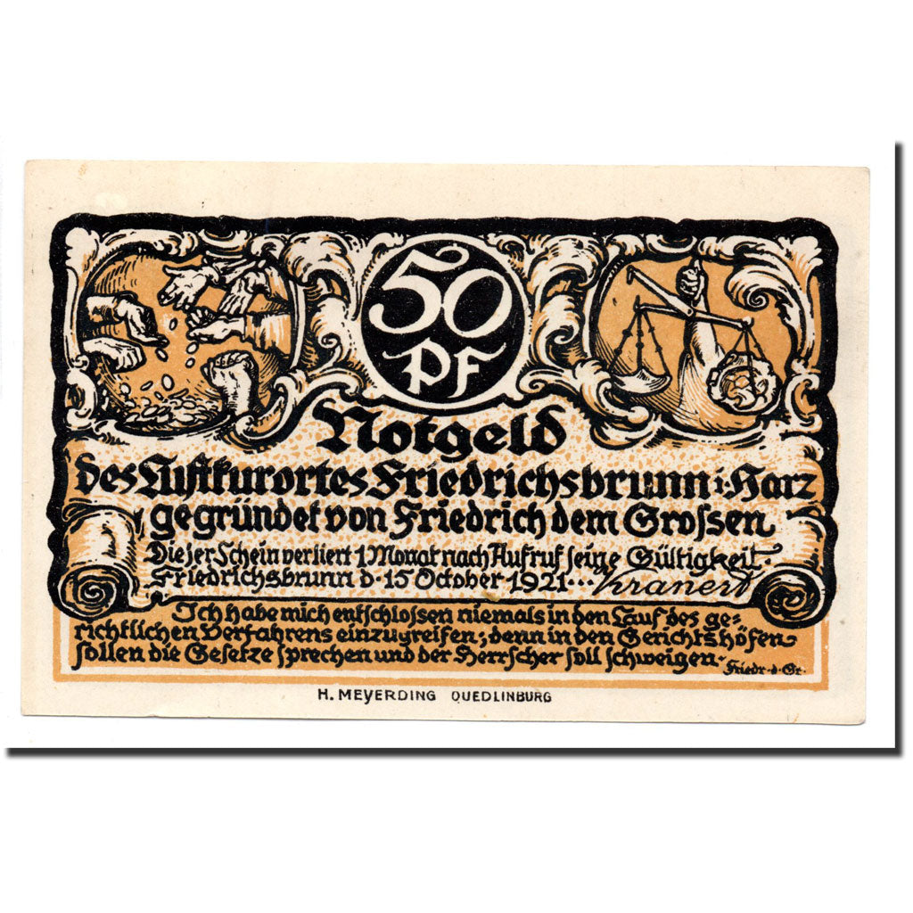 Billet, Allemagne, Friedrichsburnn, 50 Pfennig, personnage 5, 1921, 1921-10-15