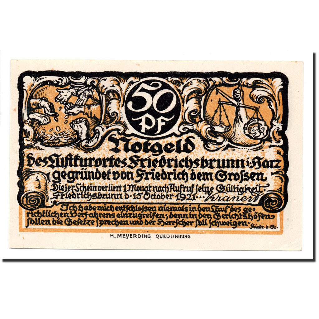Billet, Allemagne, Friedrichsburnn, 50 Pfennig, courrier, 1921, 1921-10-15, SPL