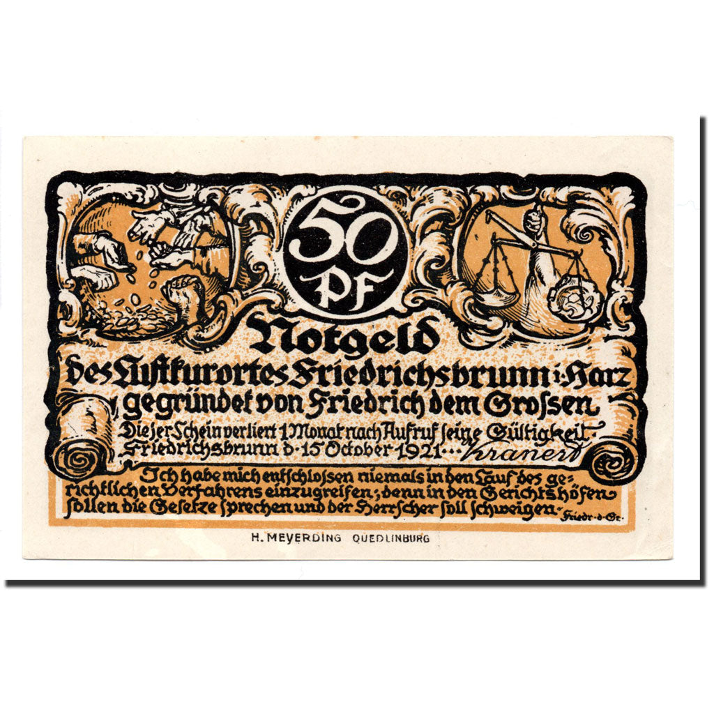 Biljet, Duitsland, Friedrichsburnn, 50 Pfennig, personnage 6, 1921, 1921-10-15