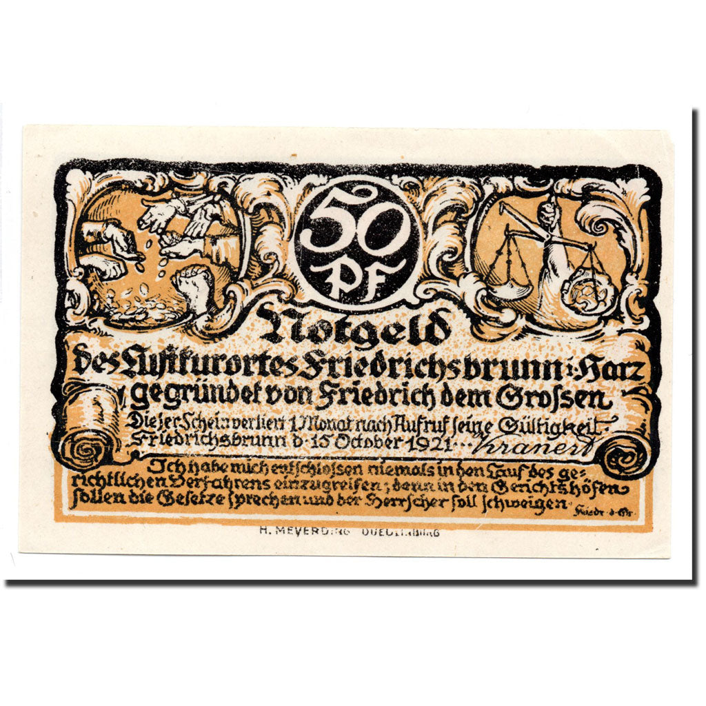 Biljet, Duitsland, Friedrichsburnn, 50 Pfennig, personnage 7, 1921, 1921-10-15