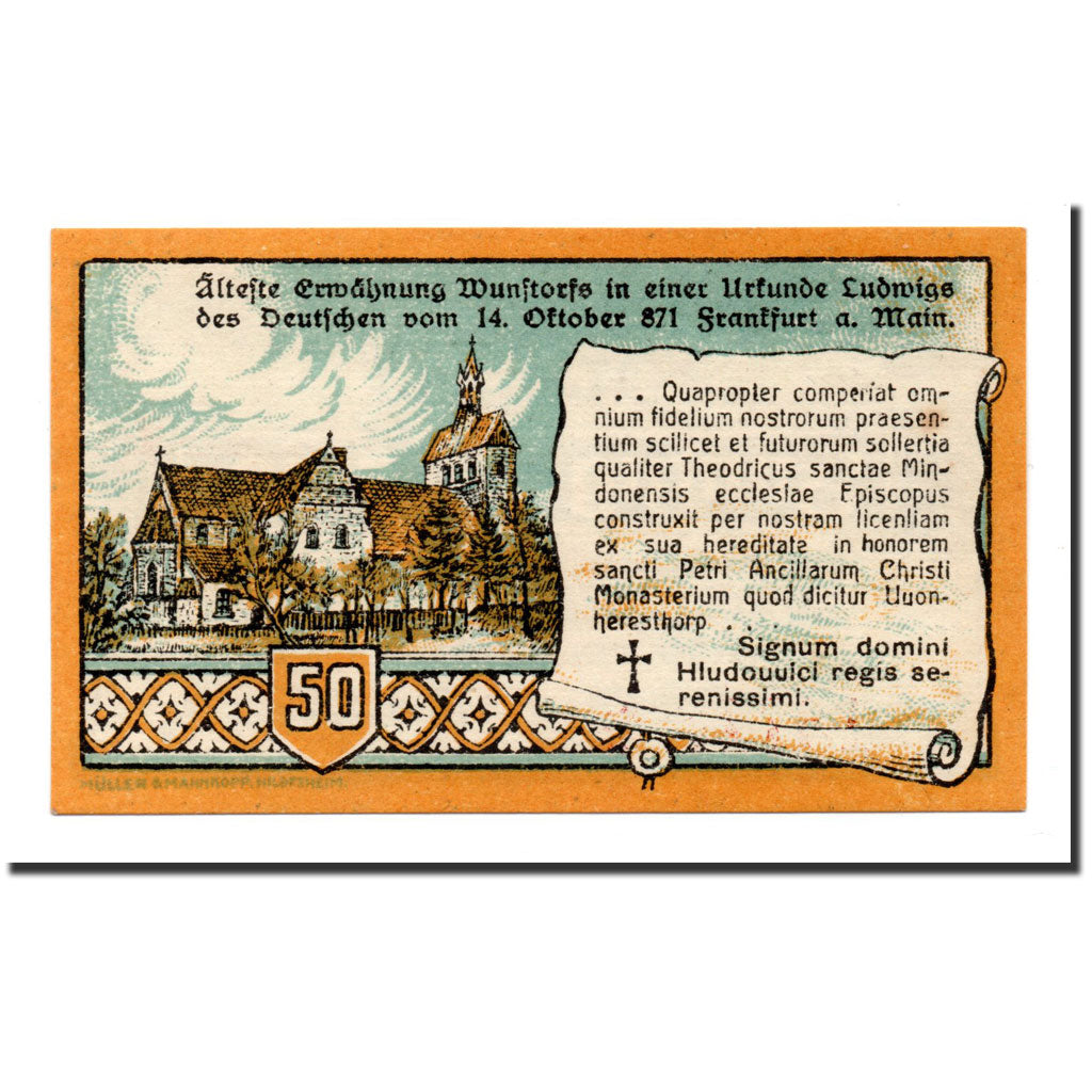 Biljet, Duitsland, Wunstorf, 50 Pfennig, Eglise, 1920, 1920-11-15, SPL
