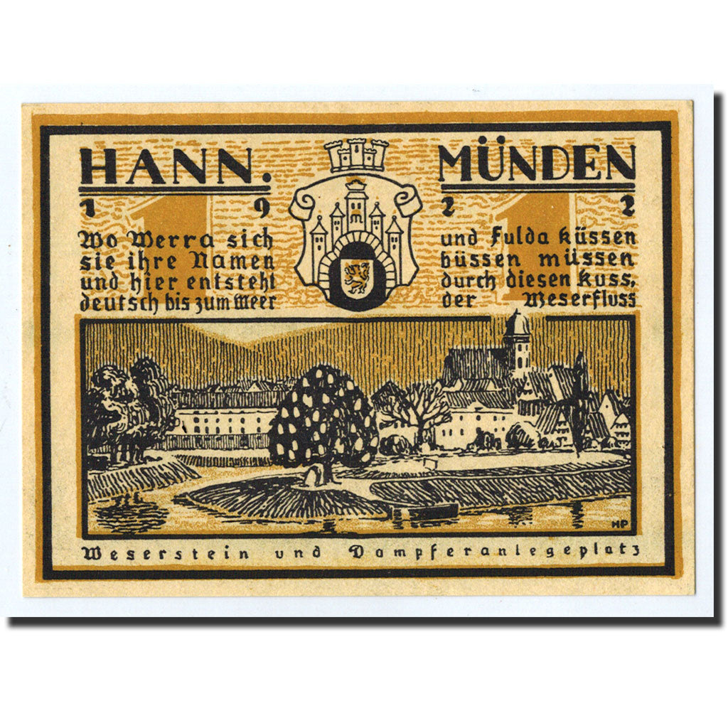 Biljet, Duitsland, Hann. Münden, 1 Mark, paysage, O.D, Undated, NIEUW