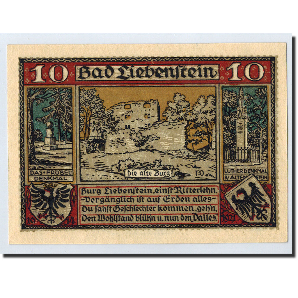 Billet, Allemagne, Liebenstein Bad Gemeinde, 10 Pfennig, paysage, O.D, Undated