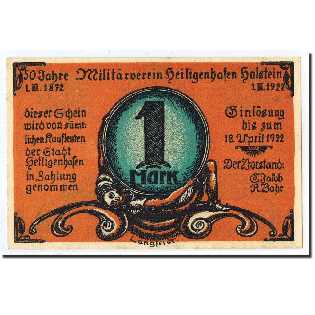Banconote, Germania, Heiligenhafen, 1 Mark, personnage, 1922, 1922-03-01, FDS