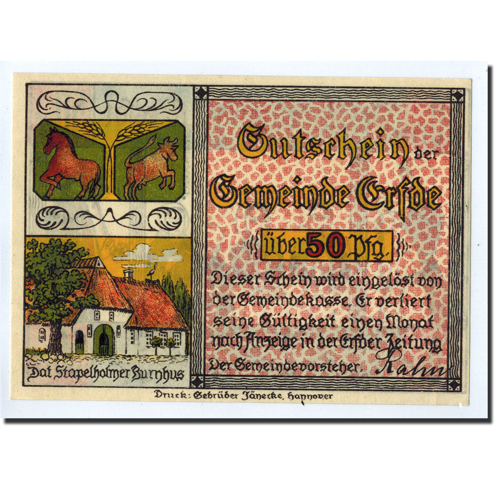 Banknote, Germany, Erfde, 50 Pfennig, personnage, O.D, Undated, UNC(63)