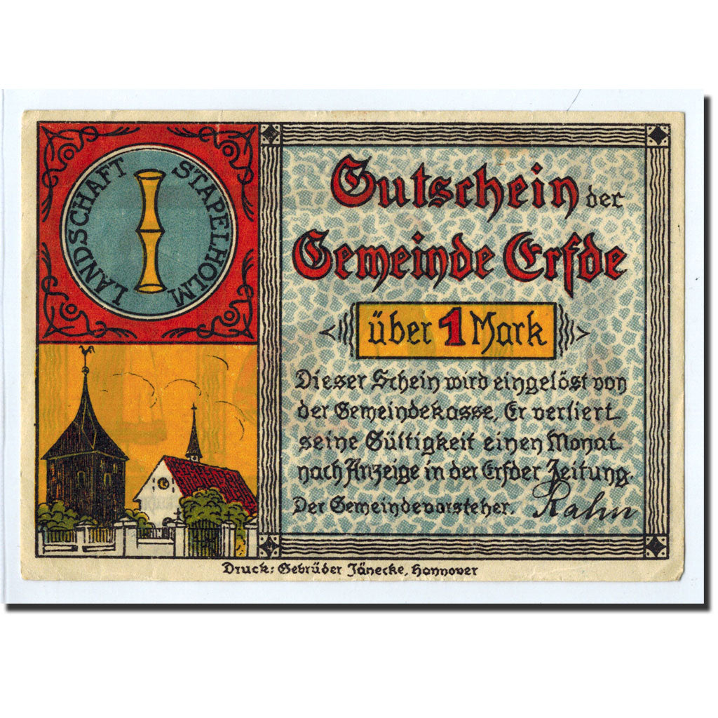 Banknote, Germany, Erfde, 1 Mark, personnage, O.D, Undated, UNC(63), Mehl:340.1