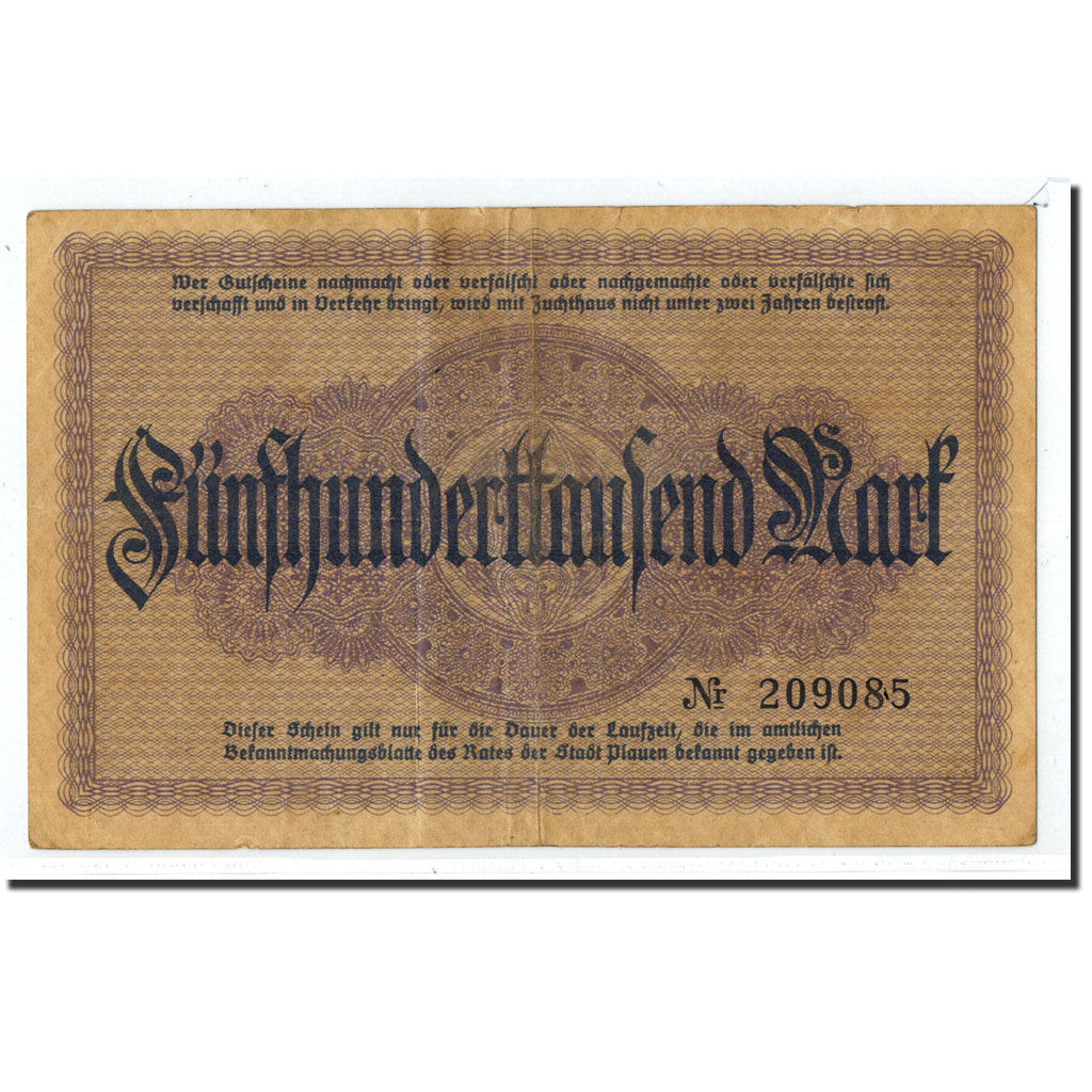 Banknote, Germany, Plauen, 500 000 Mark, graphique, 1923, 1923-08-01, AU(50-53)