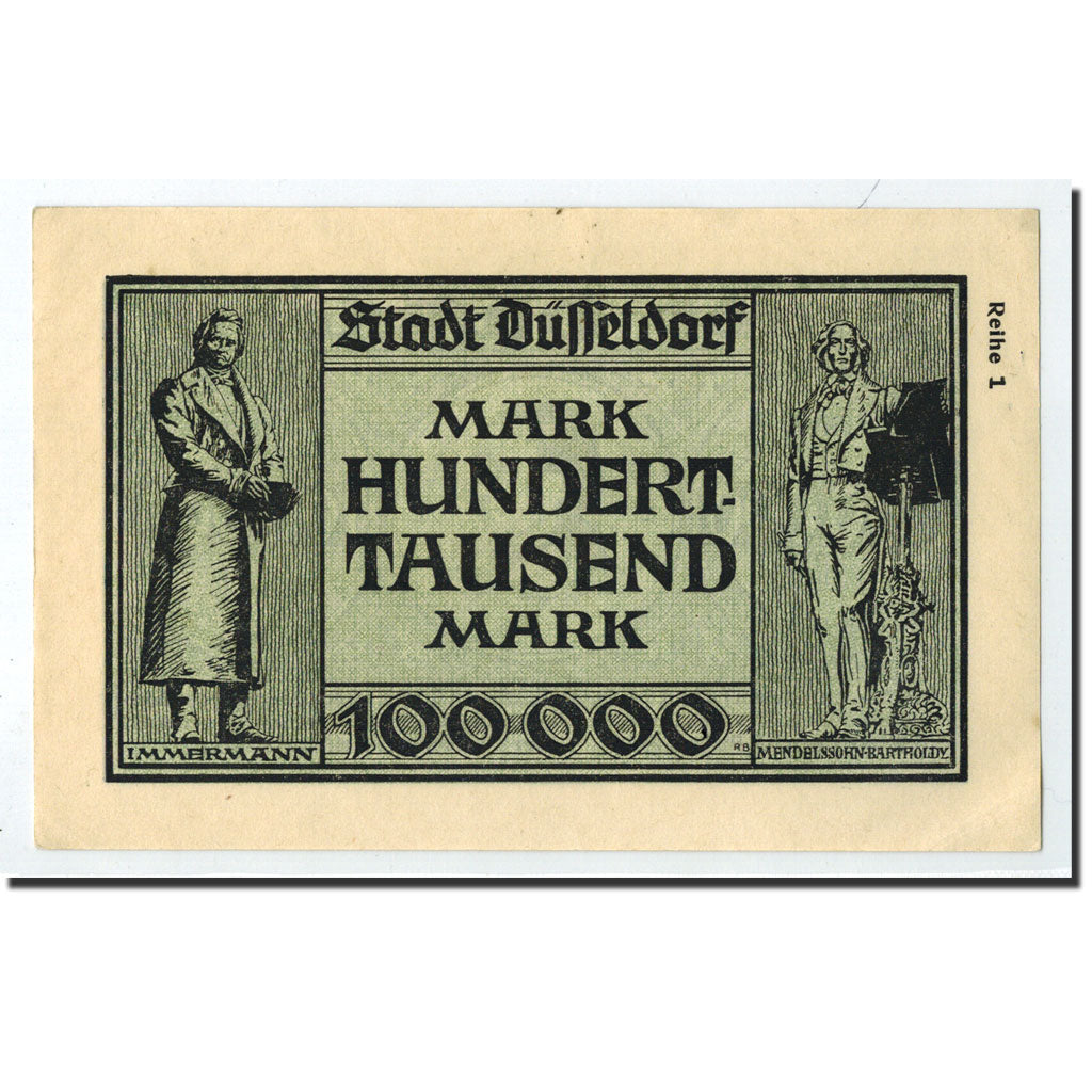 Banknote, Germany, Düsseldorf, 100 000 Mark, portrait, 1923, 1923-08-15