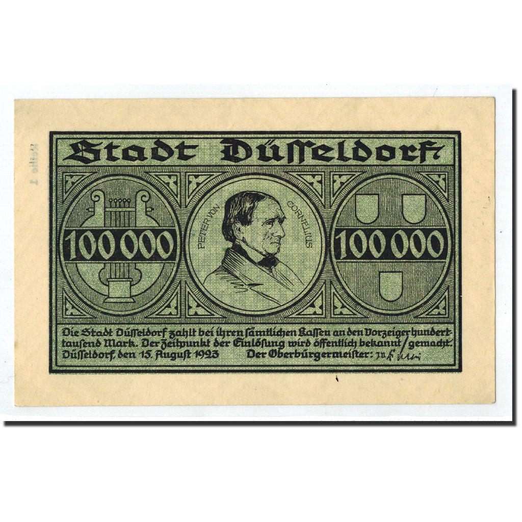 Banknote, Germany, Düsseldorf, 100 000 Mark, portrait, 1923, 1923-08-15