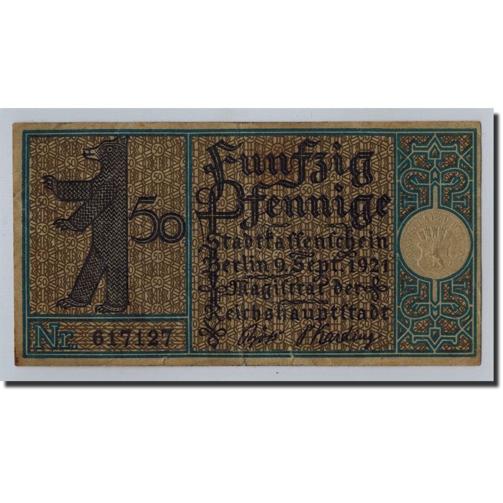 Banknot, Niemcy, Berlin Stadt, 50 Pfennig, paysage 6, 1921, 1921-09-09, UNC(63)