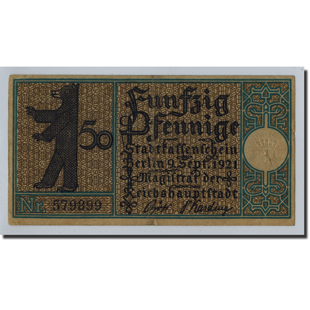 Banknote, Germany, Berlin Stadt, 50 Pfennig, paysage 9, 1921, 1921-09-09