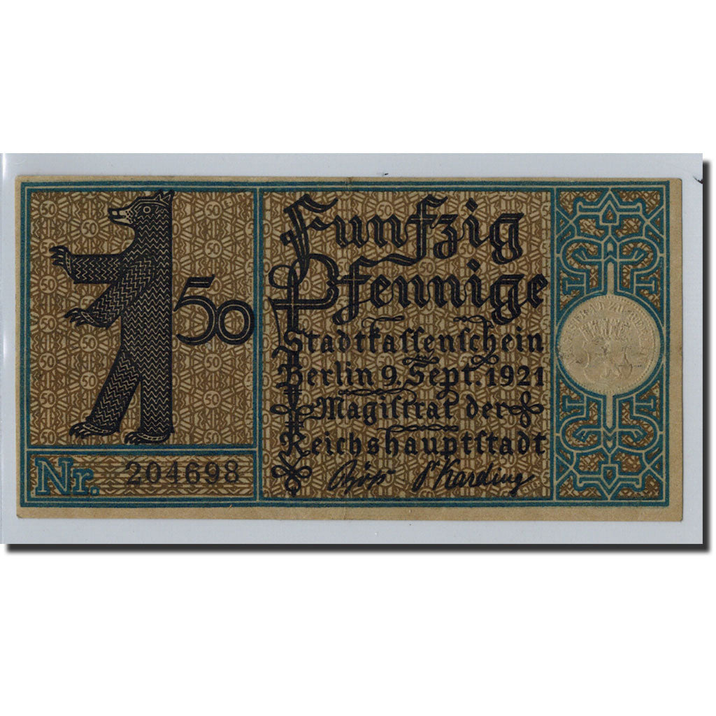 Billet, Allemagne, Berlin Stadt, 50 Pfennig, paysage 10, 1921, 1921-09-09, SPL