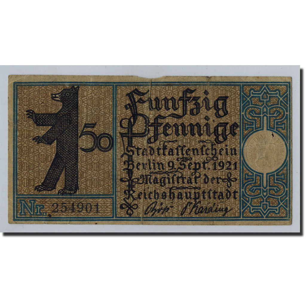 Banknote, Germany, Berlin Stadt, 50 Pfennig, paysage 1, 1921, 1921-09-09