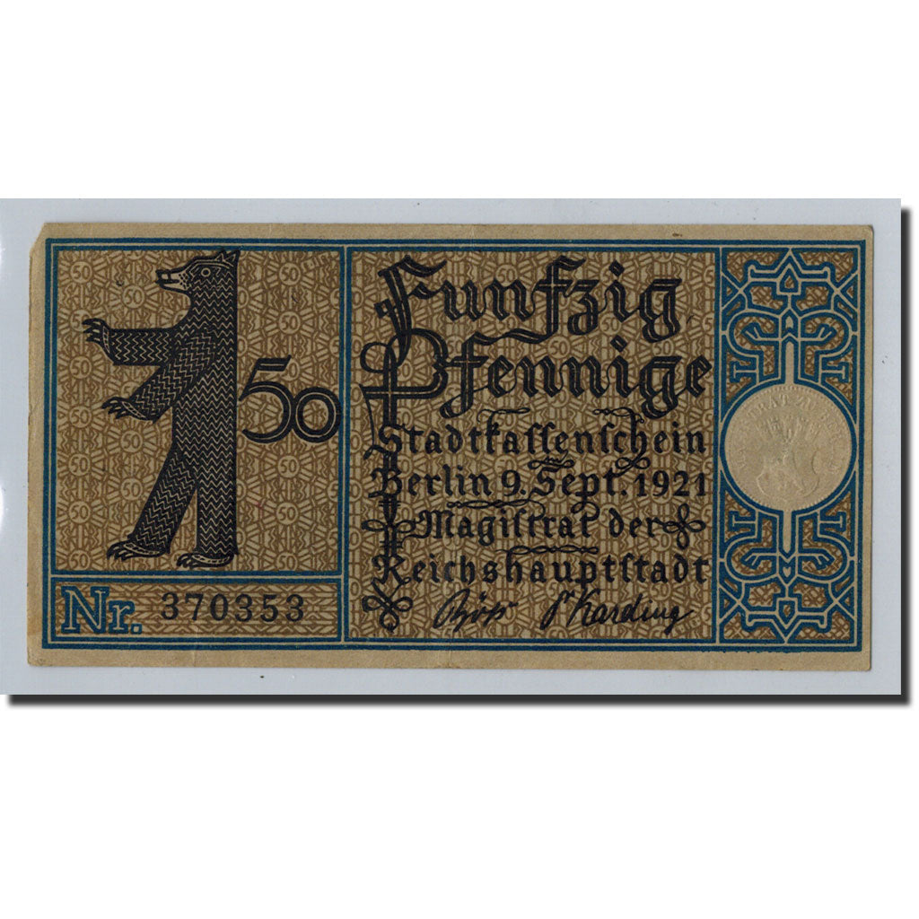 Banknote, Germany, Berlin Stadt, 50 Pfennig, bateau 2, 1921, 1921-09-09