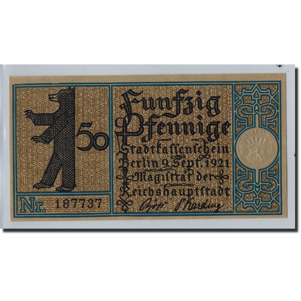 Banconote, Germania, Berlin Stadt, 50 Pfennig, moulin 4, 1921, 1921-09-09, SPL