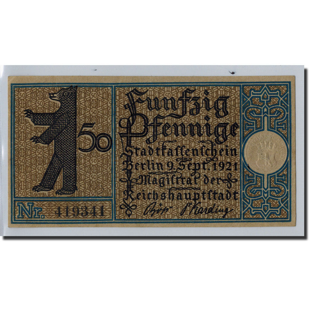 Billet, Allemagne, Berlin Stadt, 50 Pfennig, port 5, 1921, 1921-09-09, SPL