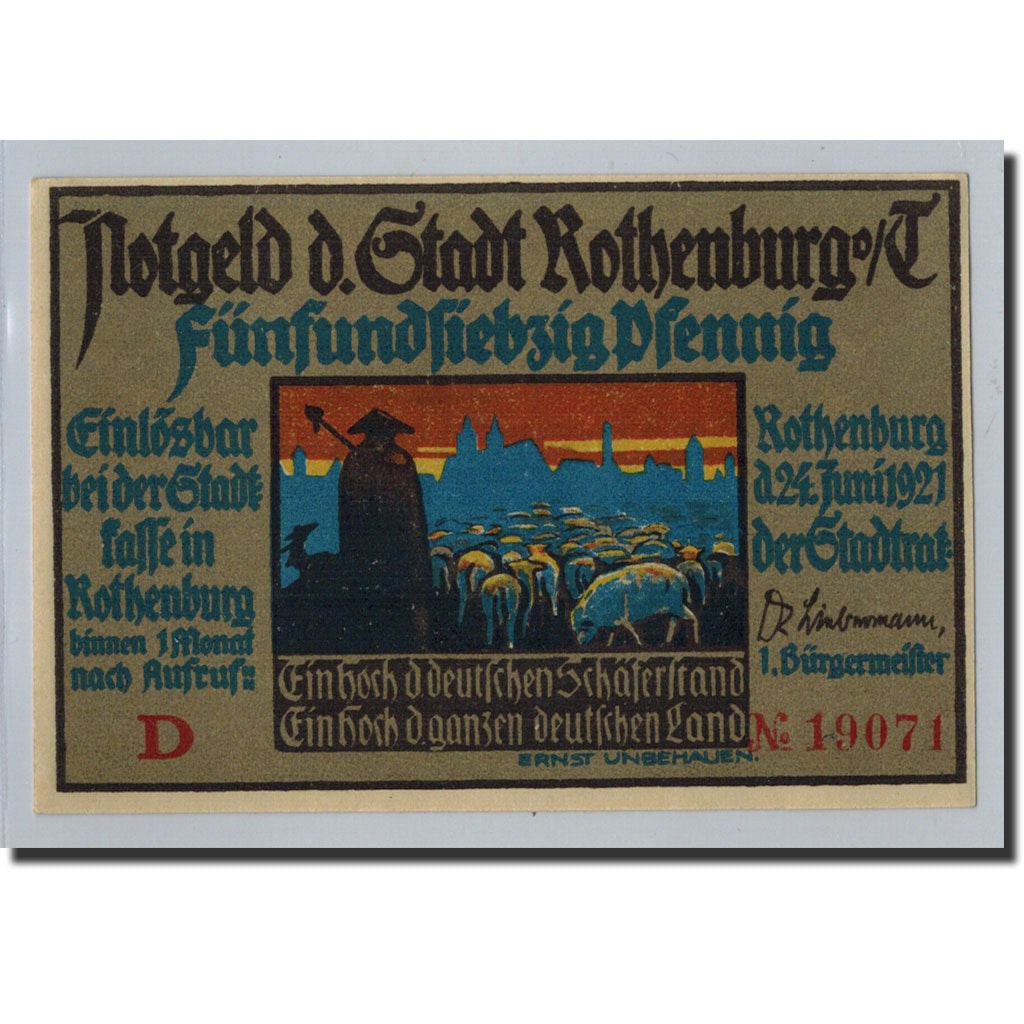 Banconote, Germania, Rothenburg o.T. Stadt, 75 Pfennig, personnage, 1921